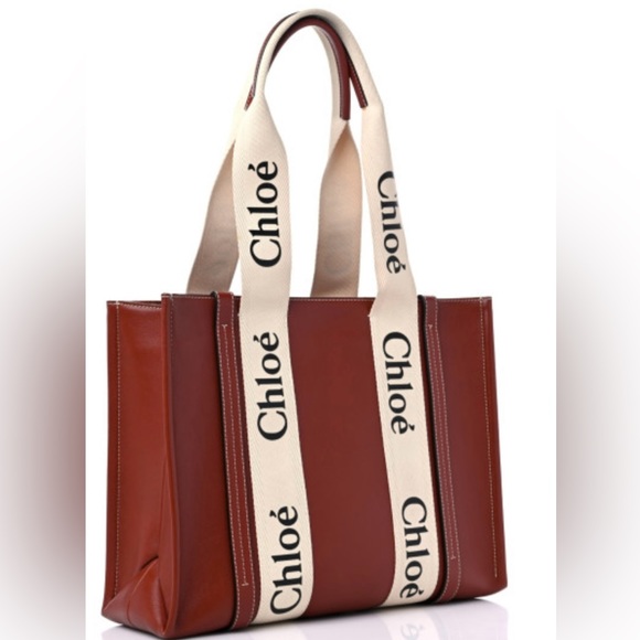 Preowned CHLOE Calfskin Med. Woody RibbonTote Sepia Brown- Great Condition. - Picture 3 of 12